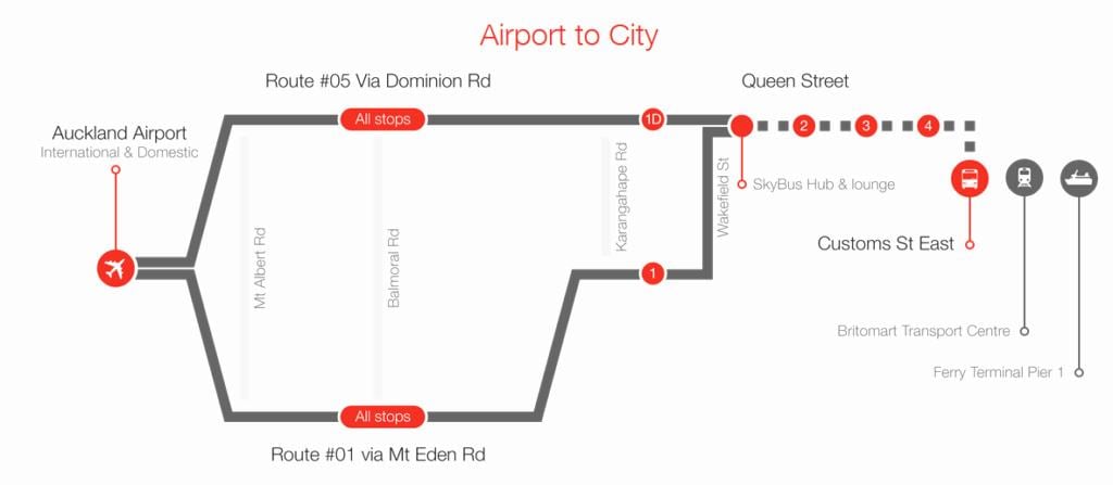 Окленд skybus маршрутата на мапата